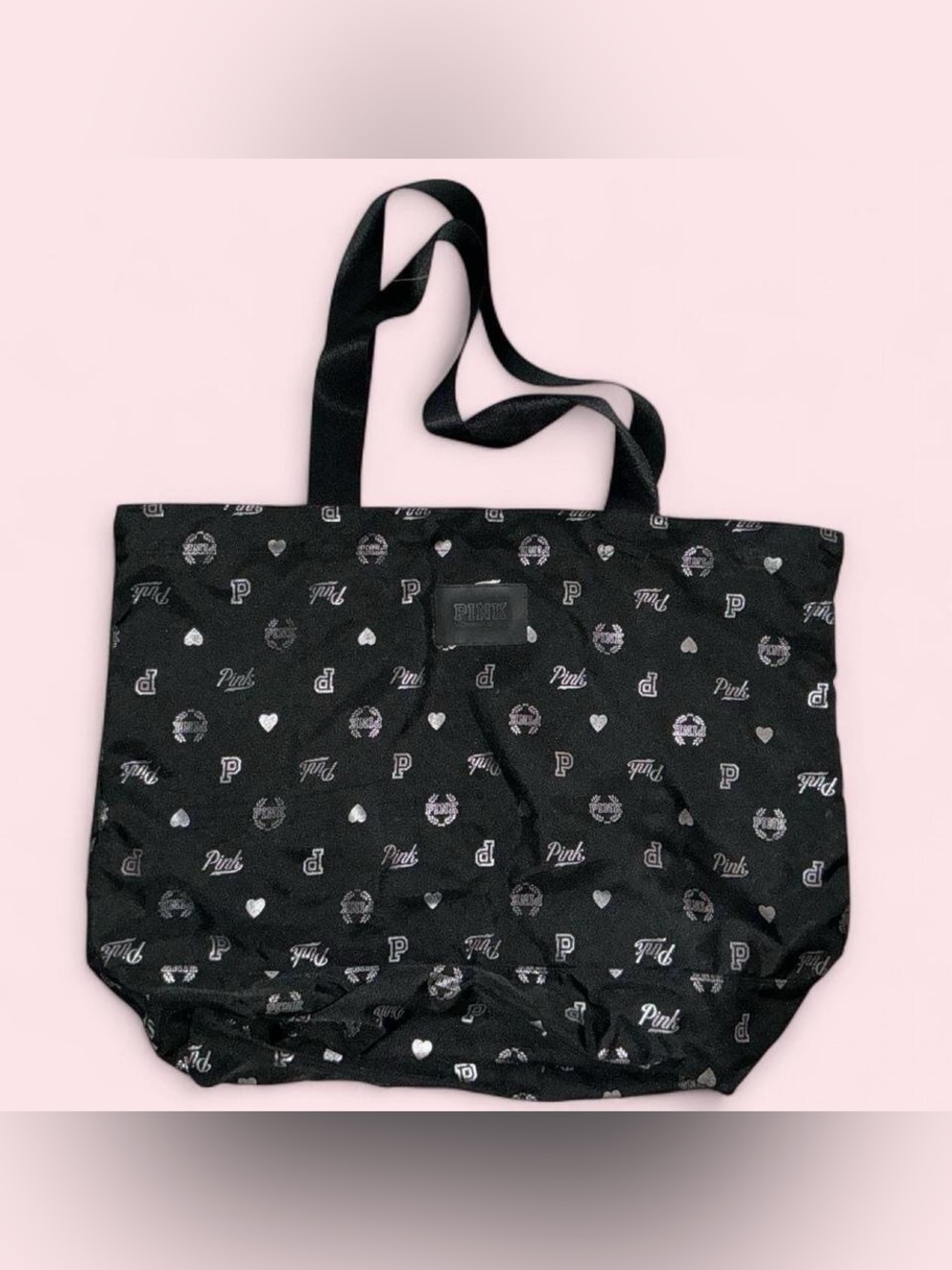 PINK Victoria's Secret Black Tote with Silver Logo Accents